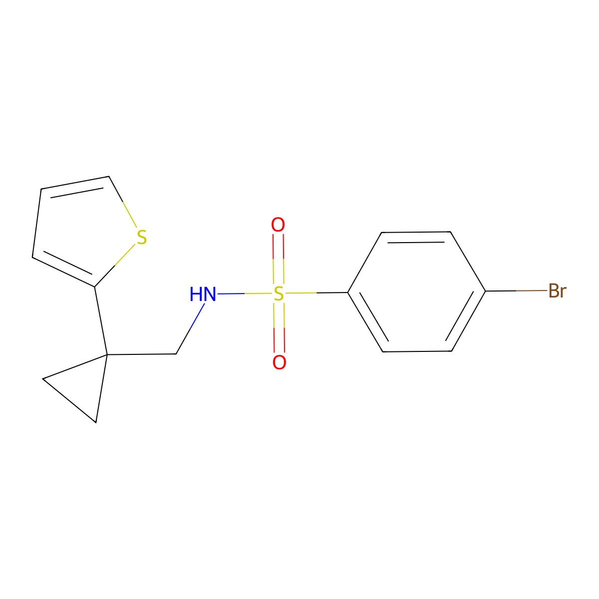 4-bromo-N-((1-(thiophen-2-yl)cyclopropyl)methyl)benzenesulfonamide molecular structure, CAS 1203250-93-4