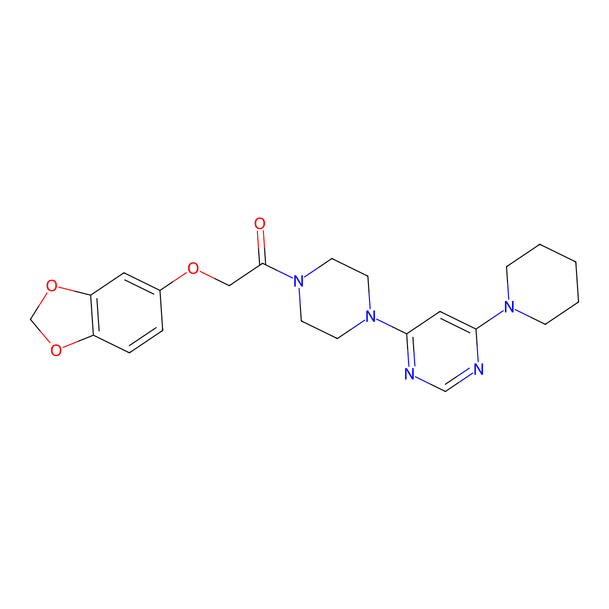 2-(Benzo[d][1,3]dioxol-5-yloxy)-1-(4-(6-(piperidin-1-yl)pyrimidin-4-yl)piperazin-1-yl)ethanone molecular structure, CAS 1203250-95-6