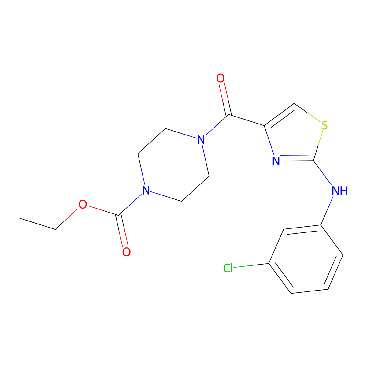 Ethyl 4-(2-((3-chlorophenyl)amino)thiazole-4-carbonyl)piperazine-1-carboxylate molecular structure, CAS 1203251-08-4