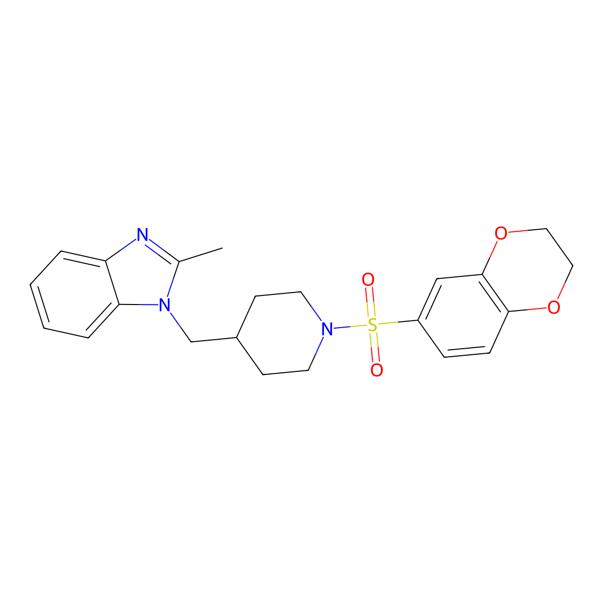1-((1-((2,3-dihydrobenzo[b][1,4]dioxin-6-yl)sulfonyl)piperidin-4-yl)methyl)-2-methyl-1H-benzo[d]imidazole molecular structure, CAS 1203251-10-8