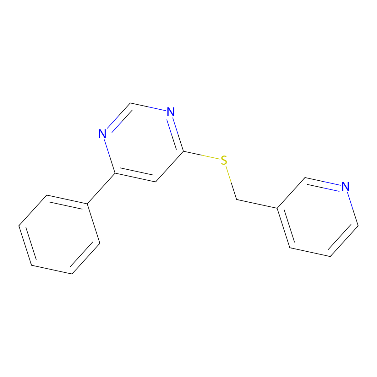 4-Phenyl-6-((pyridin-3-ylmethyl)thio)pyrimidine molecular structure, CAS 1203251-62-0