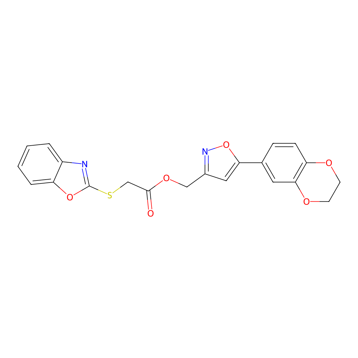 (5-(2,3-Dihydrobenzo[b][1,4]dioxin-6-yl)isoxazol-3-yl)methyl 2-(benzo[d]oxazol-2-ylthio)acetate molecular structure, CAS 1203251-80-2