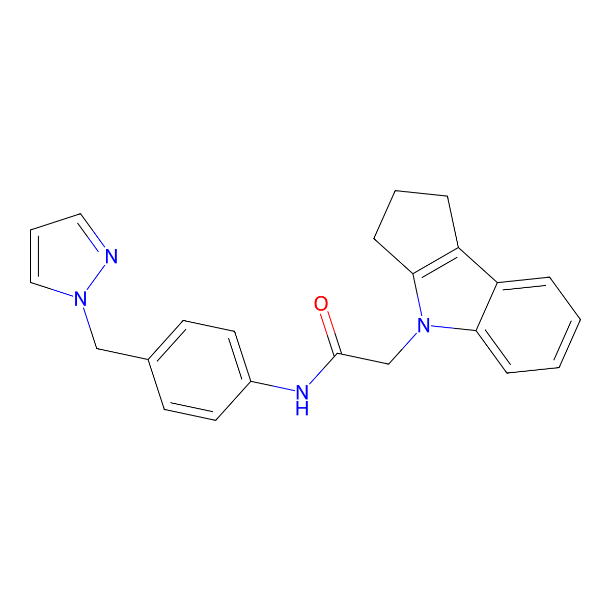 N-(4-((1H-pyrazol-1-yl)methyl)phenyl)-2-(2,3-dihydrocyclopenta[b]indol-4(1H)-yl)acetamide molecular structure, CAS 1203252-83-8