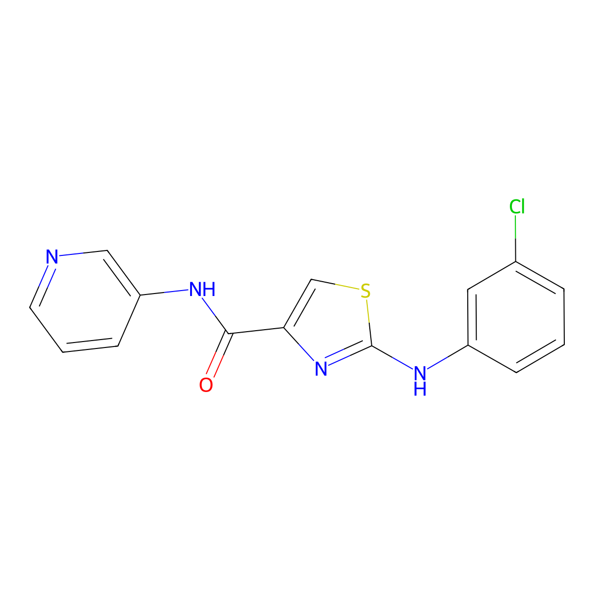 2-((3-chlorophenyl)amino)-N-(pyridin-3-yl)thiazole-4-carboxamide molecular structure, CAS 1203253-04-6