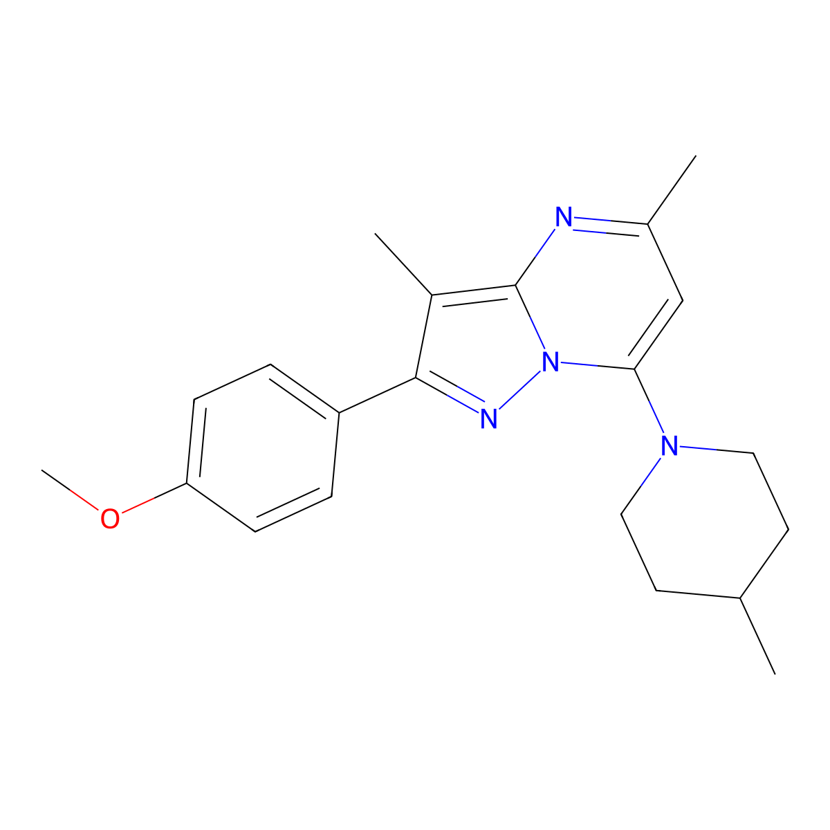 2-(4-Methoxyphenyl)-3,5-dimethyl-7-(4-methylpiperidin-1-yl)pyrazolo[1,5-a]pyrimidine molecular structure, CAS 1203253-58-0