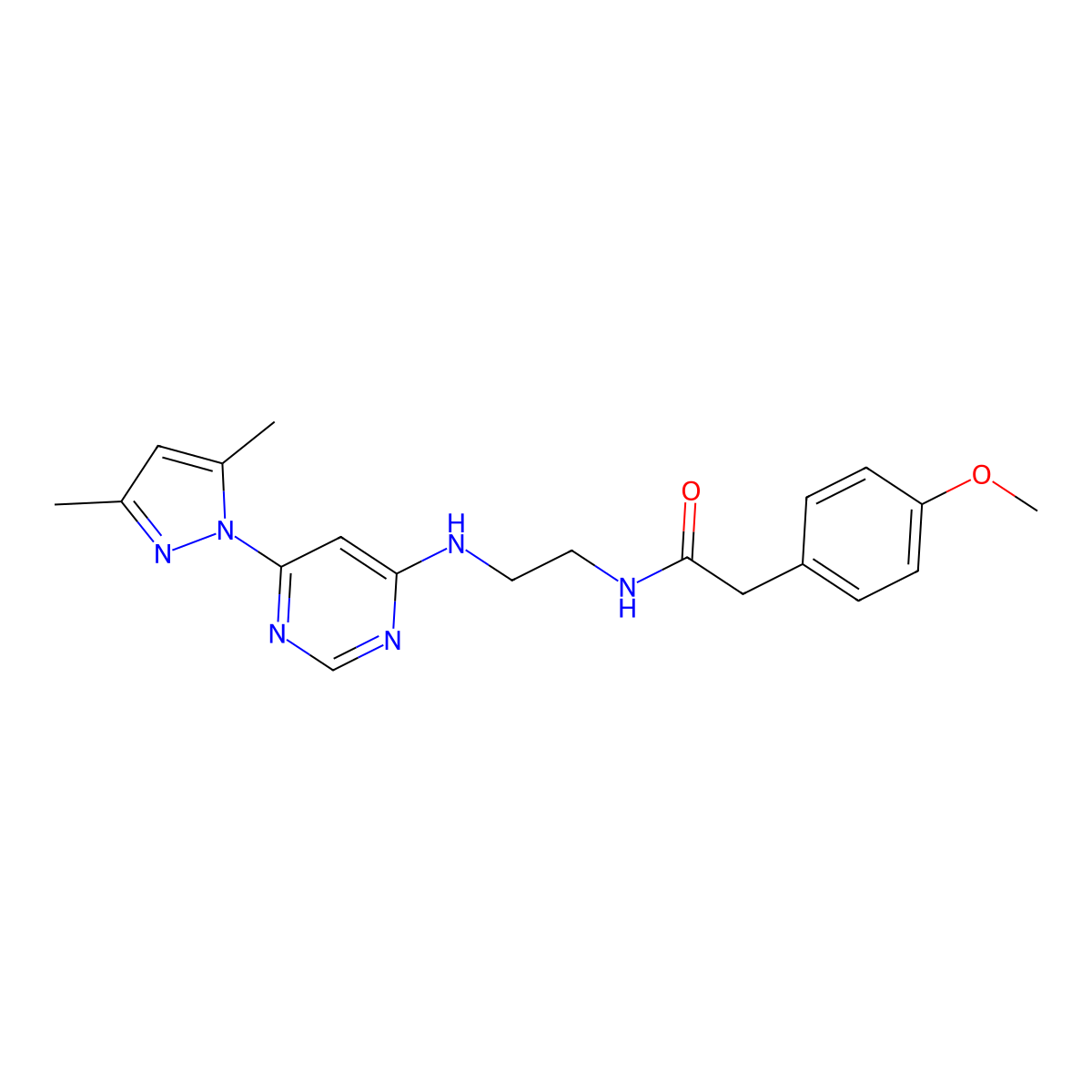 N-(2-{[6-(3,5-dimethyl-1H-pyrazol-1-yl)pyrimidin-4-yl]amino}ethyl)-2-(4-methoxyphenyl)acetamide molecular structure, CAS 1203254-44-7