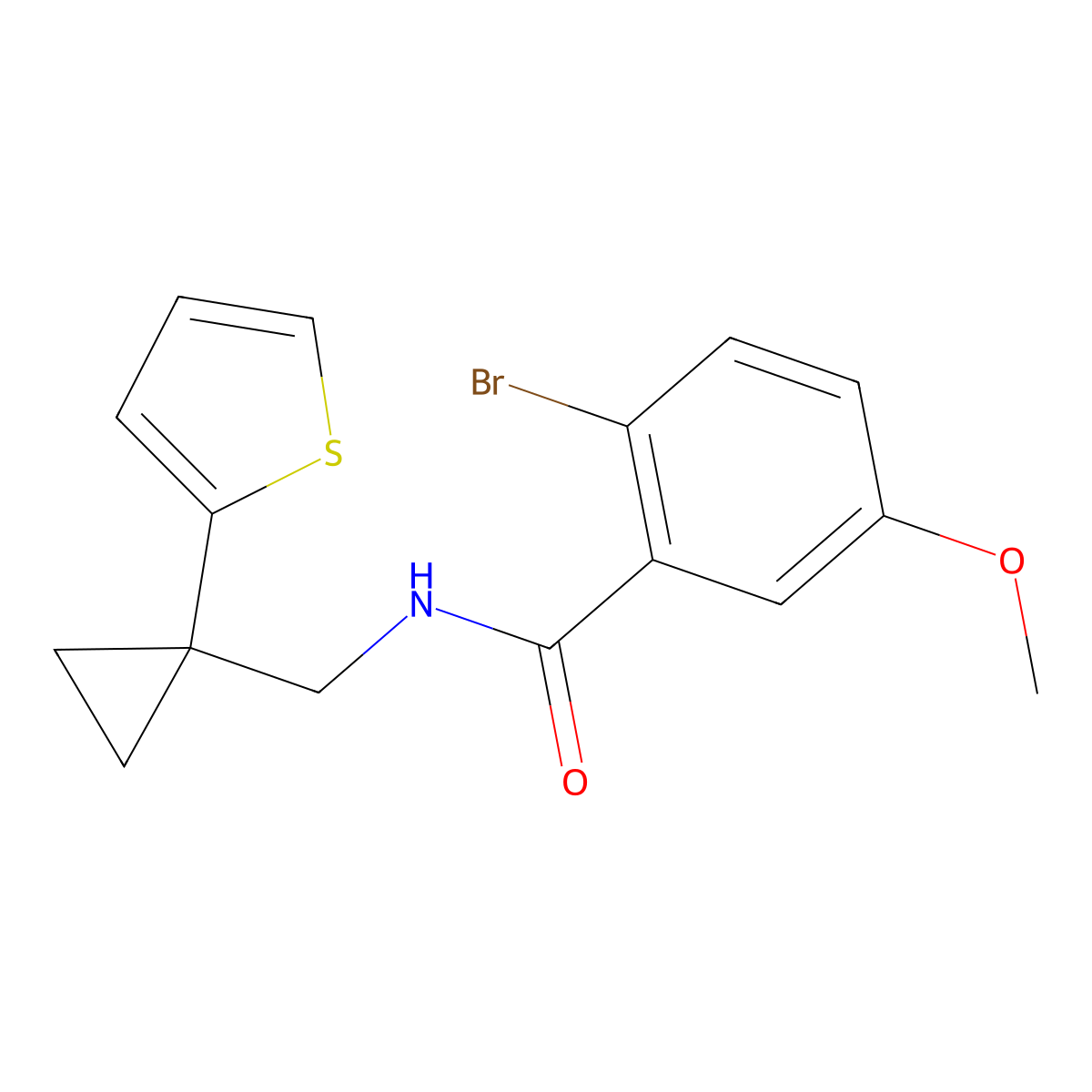 2-bromo-5-methoxy-N-((1-(thiophen-2-yl)cyclopropyl)methyl)benzamide molecular structure, CAS 1203254-86-7