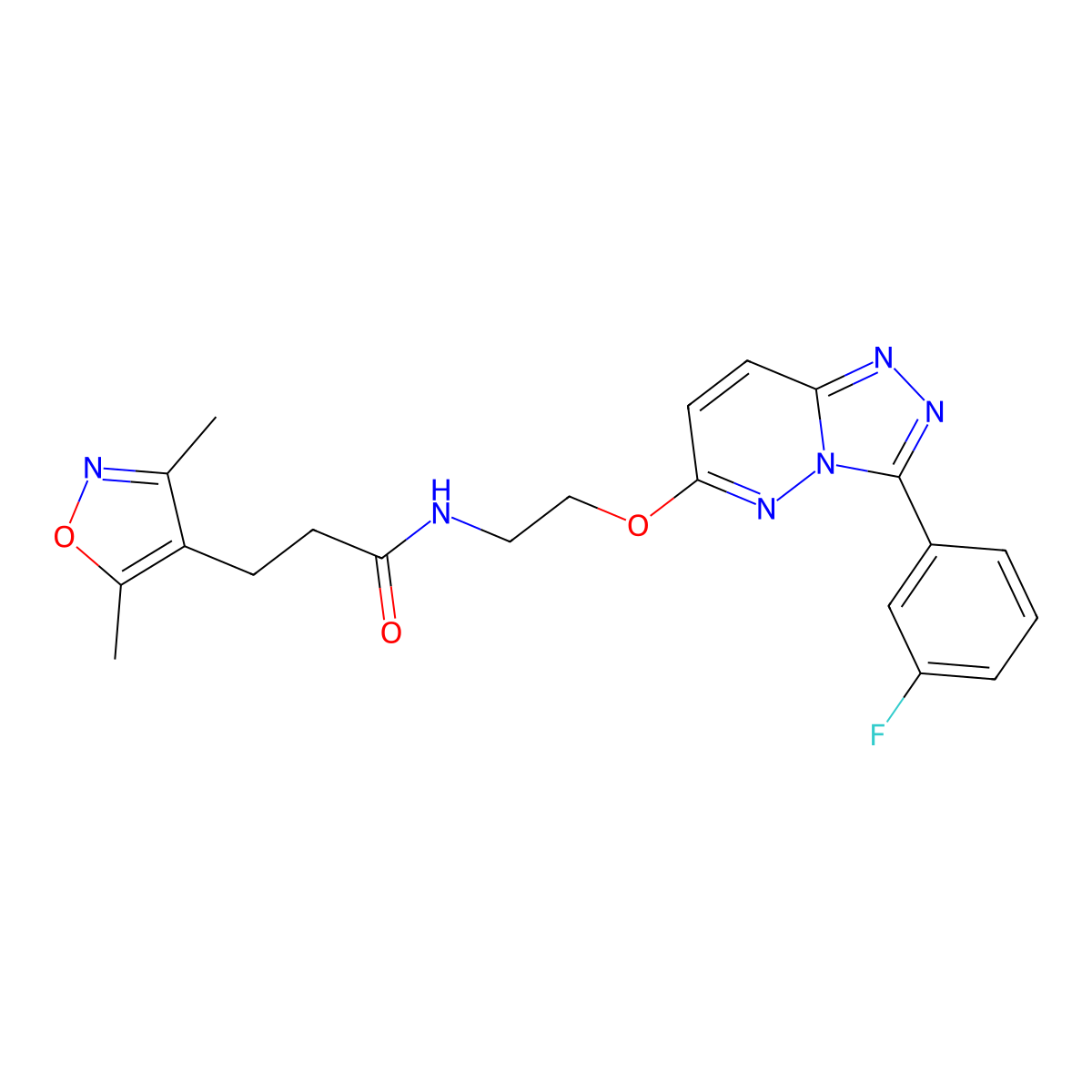3-(3,5-dimethylisoxazol-4-yl)-N-(2-((3-(3-fluorophenyl)-[1,2,4]triazolo[4,3-b]pyridazin-6-yl)oxy)ethyl)propanamide molecular structure, CAS 1203255-30-4