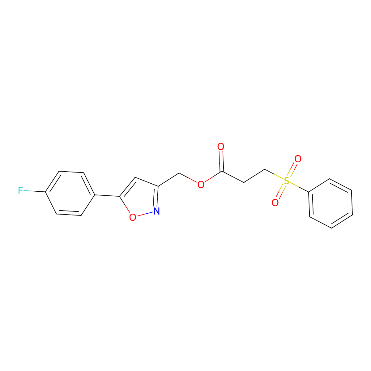 (5-(4-Fluorophenyl)isoxazol-3-yl)methyl 3-(phenylsulfonyl)propanoate molecular structure, CAS 1203255-95-1