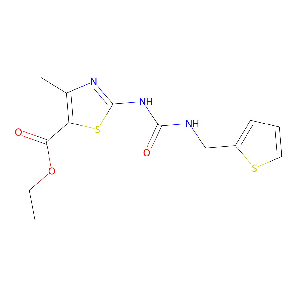 Ethyl 4-methyl-2-(3-(thiophen-2-ylmethyl)ureido)thiazole-5-carboxylate molecular structure, CAS 1203256-48-7