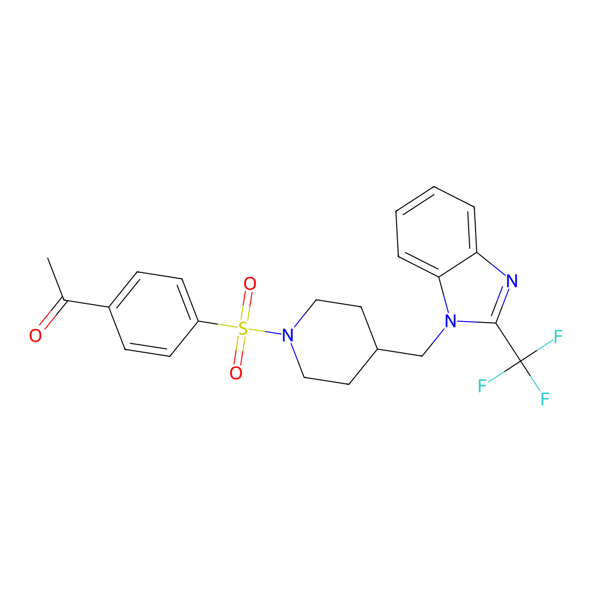 1-(4-((4-((2-(trifluoromethyl)-1H-benzo[d]imidazol-1-yl)methyl)piperidin-1-yl)sulfonyl)phenyl)ethanone molecular structure, CAS 1203256-53-4