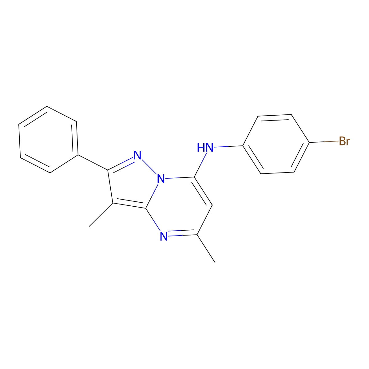 N-(4-bromophenyl)-3,5-dimethyl-2-phenylpyrazolo[1,5-a]pyrimidin-7-amine molecular structure, CAS 1203256-60-3