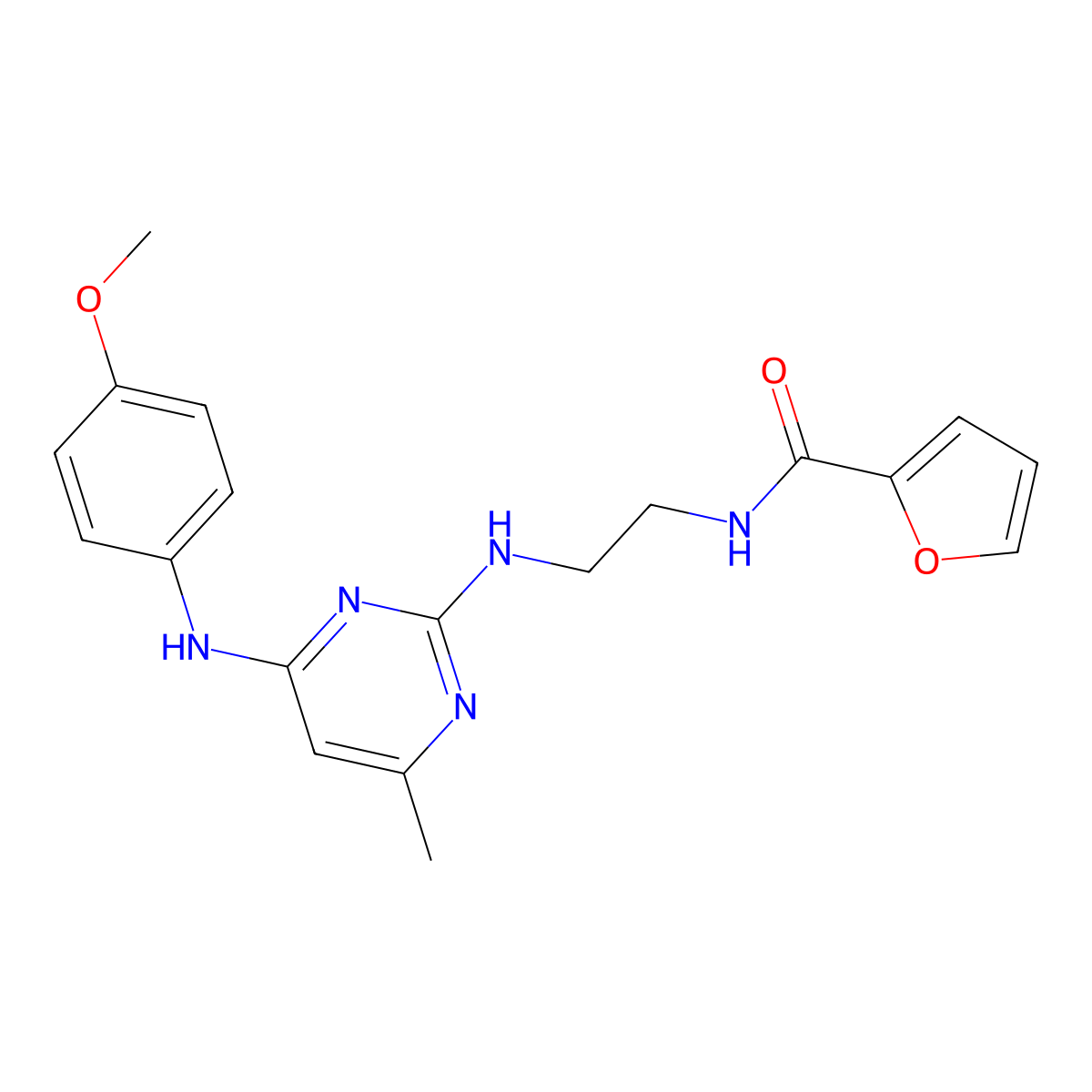N-[2-({4-[(4-methoxyphenyl)amino]-6-methylpyrimidin-2-yl}amino)ethyl]furan-2-carboxamide molecular structure, CAS 1203257-94-6