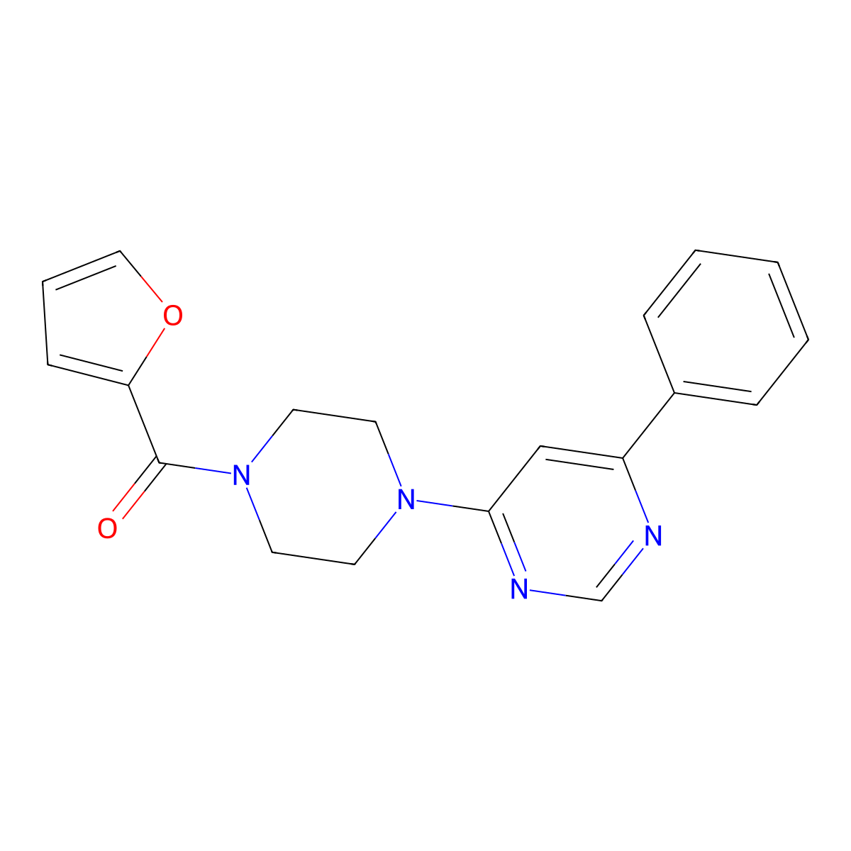 Furan-2-yl(4-(6-phenylpyrimidin-4-yl)piperazin-1-yl)methanone molecular structure, CAS 1203258-07-4