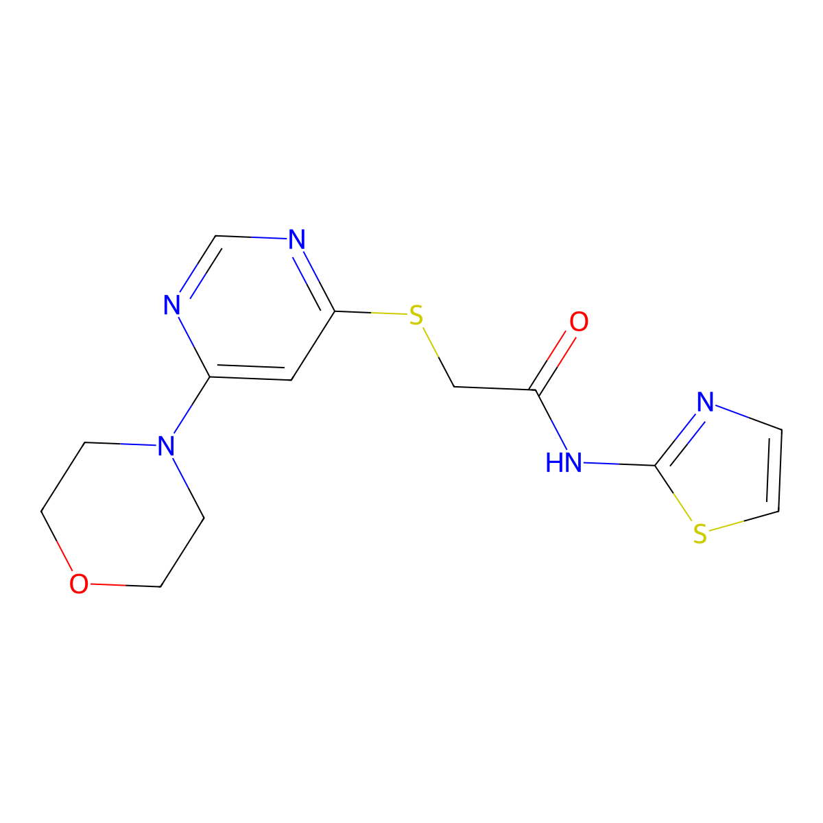 2-((6-morpholinopyrimidin-4-yl)thio)-N-(thiazol-2-yl)acetamide molecular structure, CAS 1203260-04-1