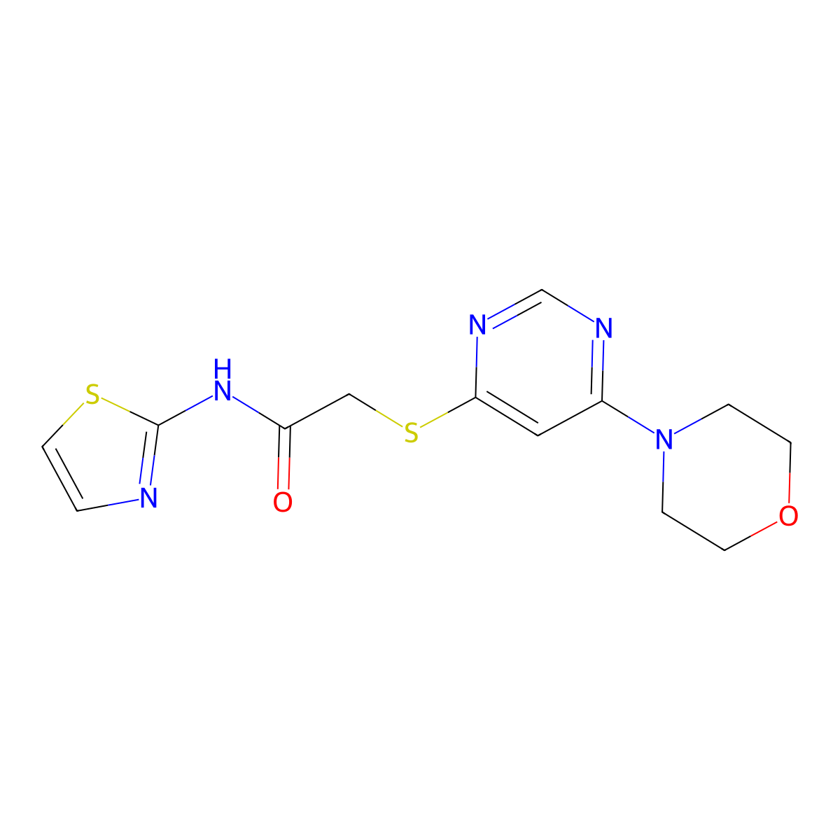 2-((6-morpholinopyrimidin-4-yl)thio)-N-(thiazol-2-yl)acetamide molecular structure, CAS 1203260-04-1