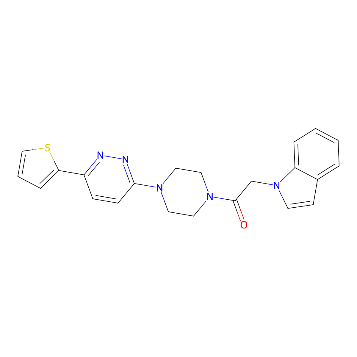 2-(1H-indol-1-yl)-1-(4-(6-(thiophen-2-yl)pyridazin-3-yl)piperazin-1-yl)ethanone molecular structure, CAS 1203260-47-2