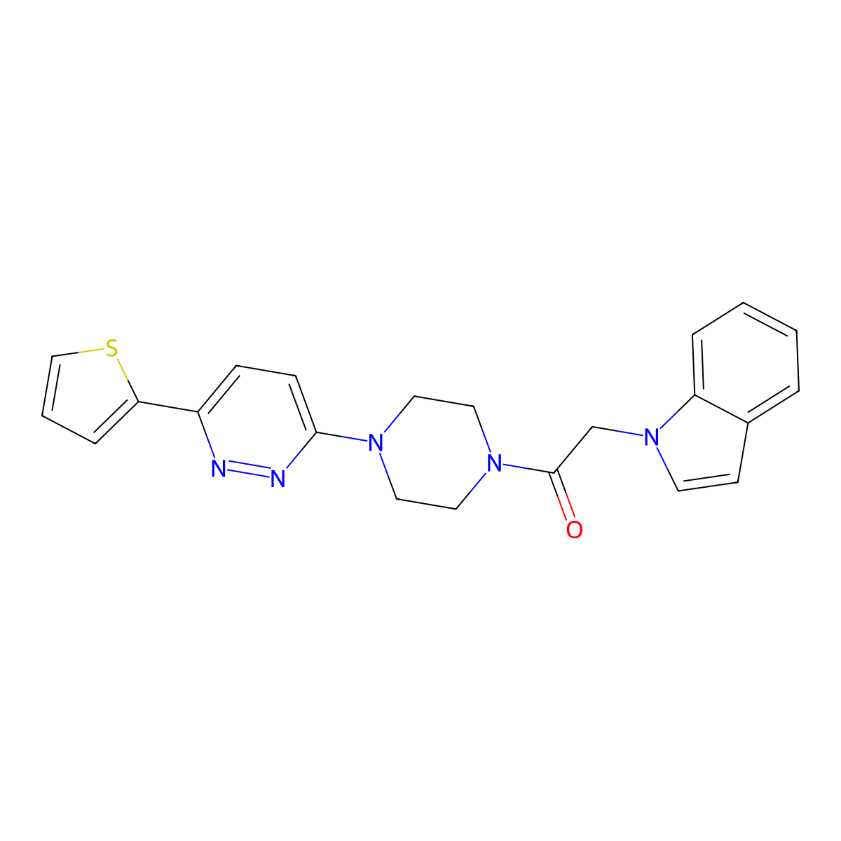2-(1H-indol-1-yl)-1-(4-(6-(thiophen-2-yl)pyridazin-3-yl)piperazin-1-yl)ethanone molecular structure, CAS 1203260-47-2