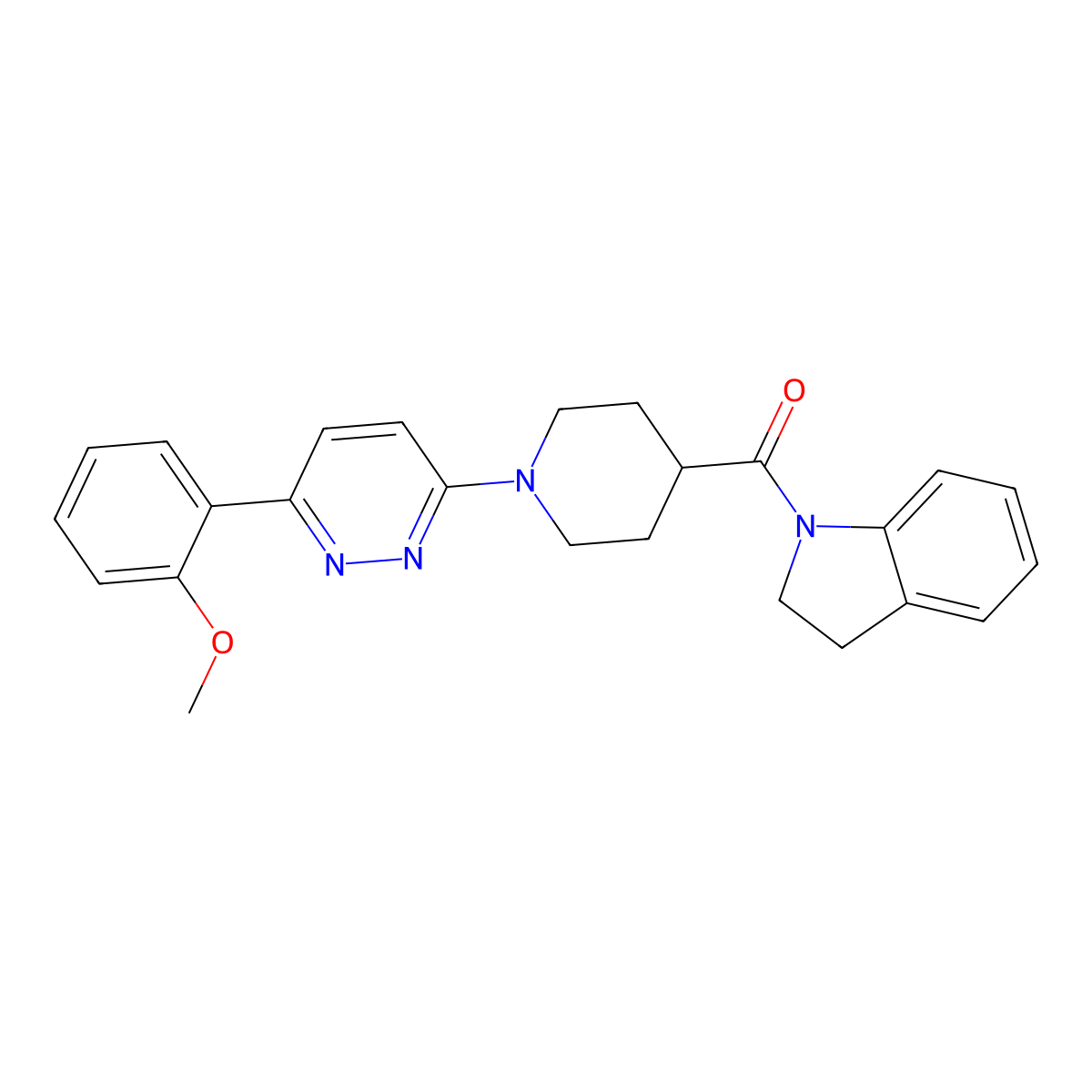 Indolin-1-yl(1-(6-(2-methoxyphenyl)pyridazin-3-yl)piperidin-4-yl)methanone molecular structure, CAS 1203263-14-2