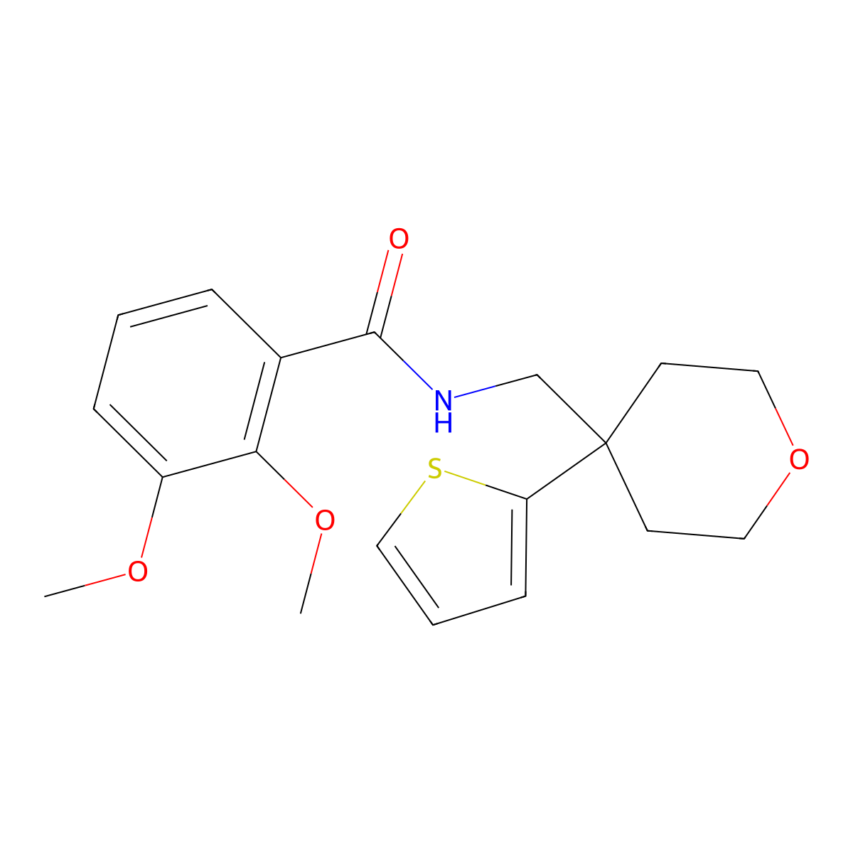 2,3-dimethoxy-N-((4-(thiophen-2-yl)tetrahydro-2H-pyran-4-yl)methyl)benzamide molecular structure, CAS 1203263-34-6