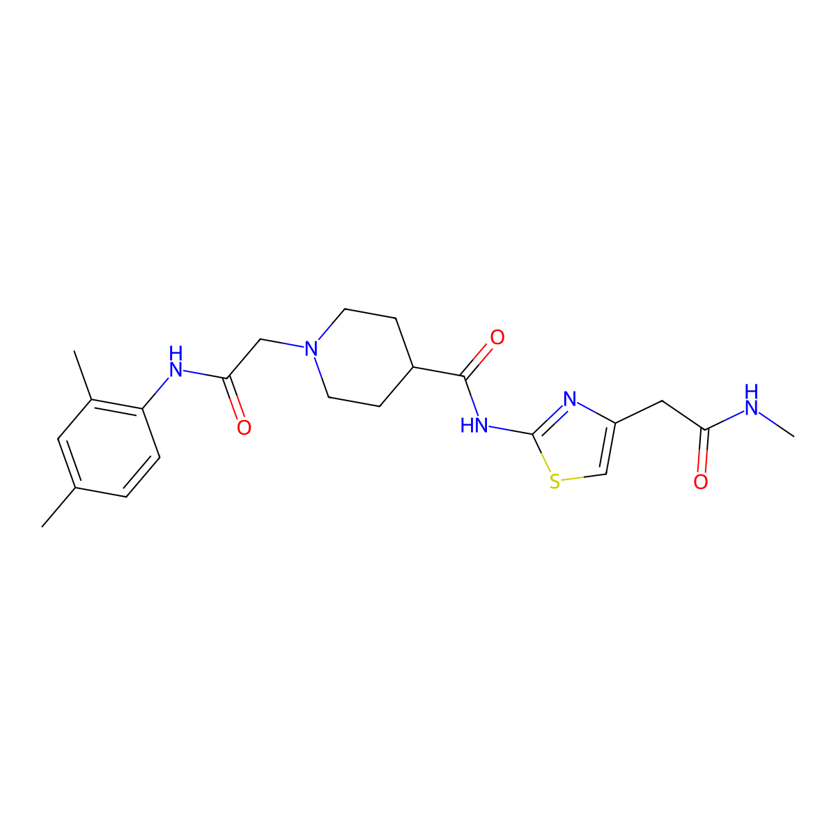 1-(2-((2,4-dimethylphenyl)amino)-2-oxoethyl)-N-(4-(2-(methylamino)-2-oxoethyl)thiazol-2-yl)piperidine-4-carboxamide molecular structure, CAS 1203263-53-9