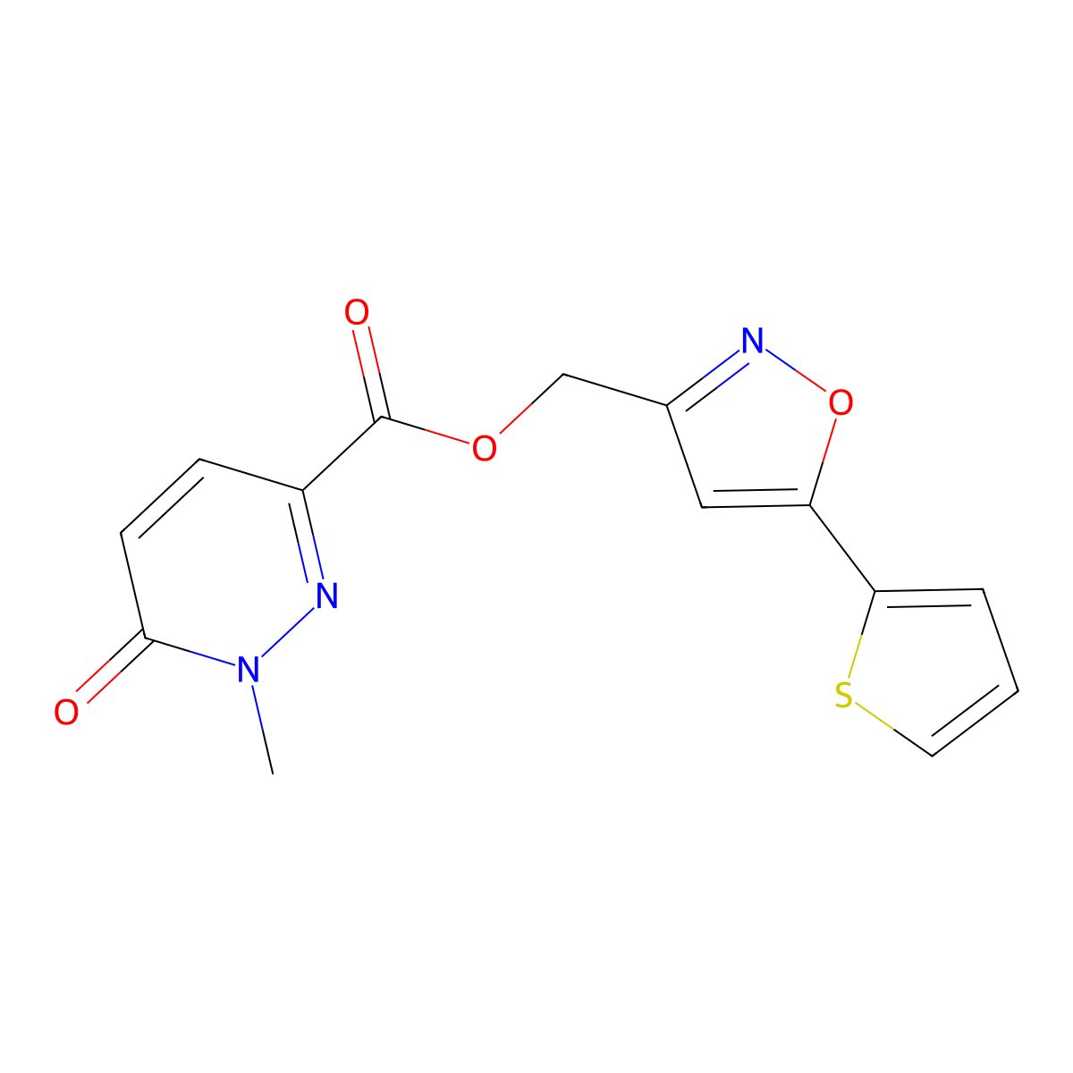 (5-(Thiophen-2-yl)isoxazol-3-yl)methyl 1-methyl-6-oxo-1,6-dihydropyridazine-3-carboxylate molecular structure, CAS 1203263-78-8