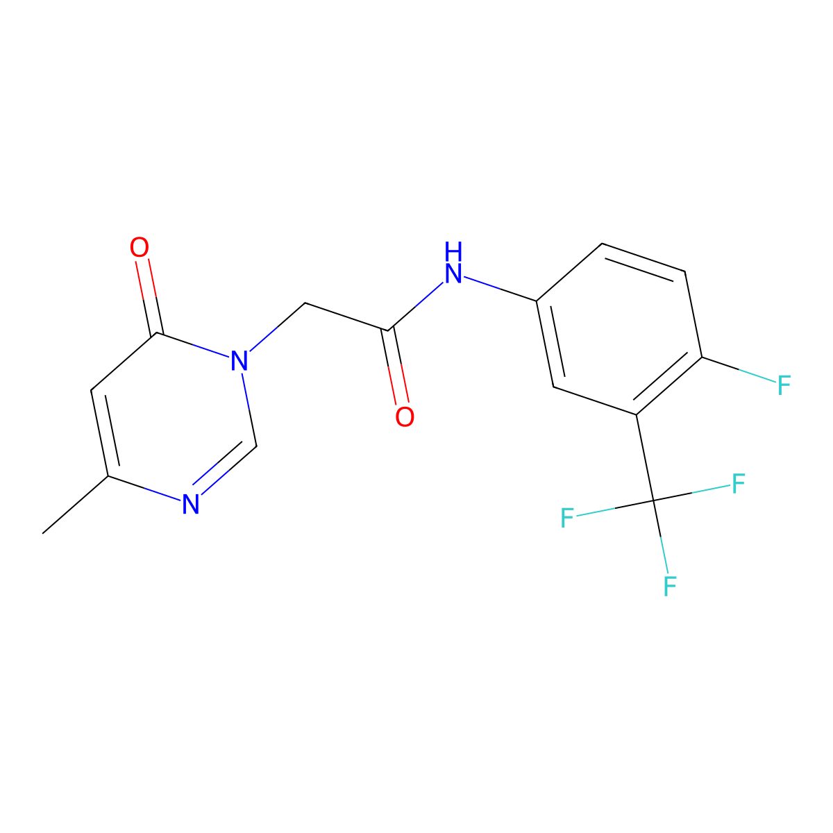 N-(4-fluoro-3-(trifluoromethyl)phenyl)-2-(4-methyl-6-oxopyrimidin-1(6H)-yl)acetamide molecular structure, CAS 1203264-45-2
