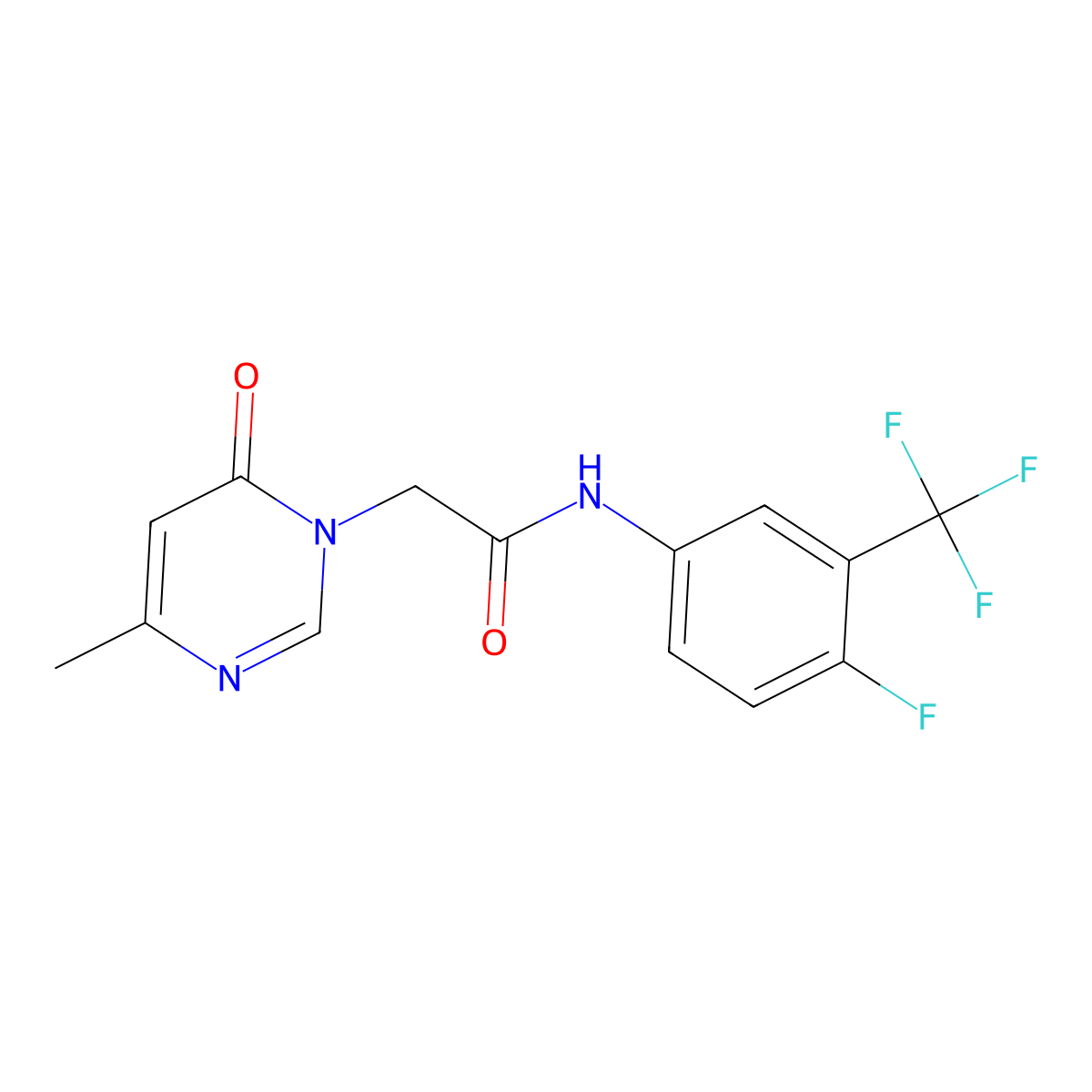 N-(4-fluoro-3-(trifluoromethyl)phenyl)-2-(4-methyl-6-oxopyrimidin-1(6H)-yl)acetamide molecular structure, CAS 1203264-45-2