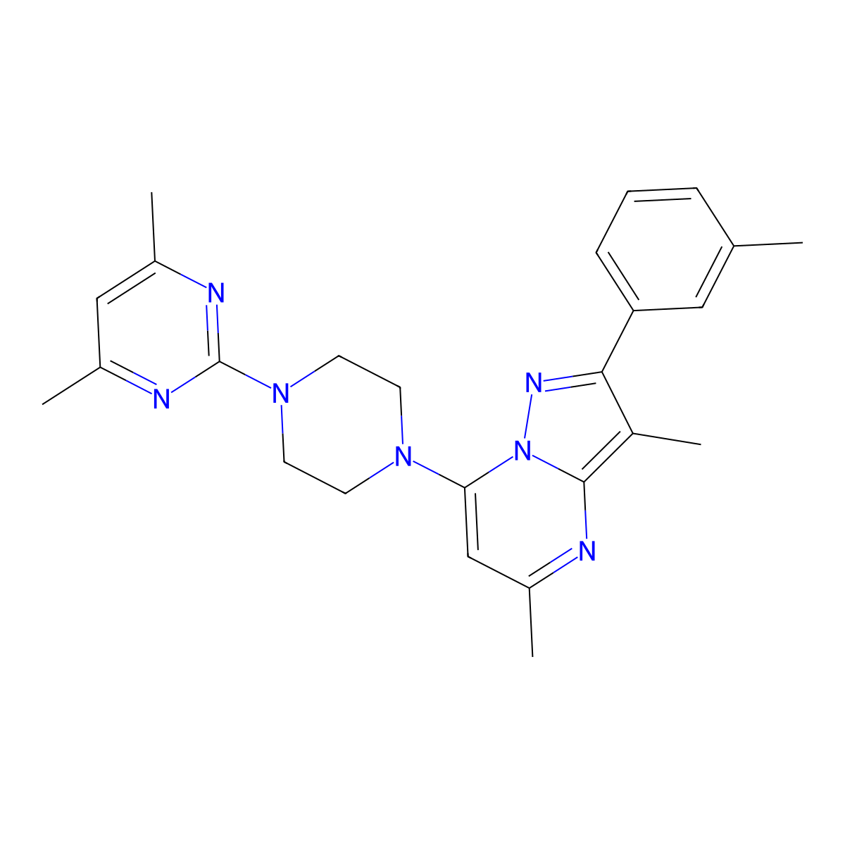 2-{4-[3,5-Dimethyl-2-(3-methylphenyl)pyrazolo[1,5-a]pyrimidin-7-yl]piperazin-1-yl}-4,6-dimethylpyrimidine molecular structure, CAS 1203264-55-4