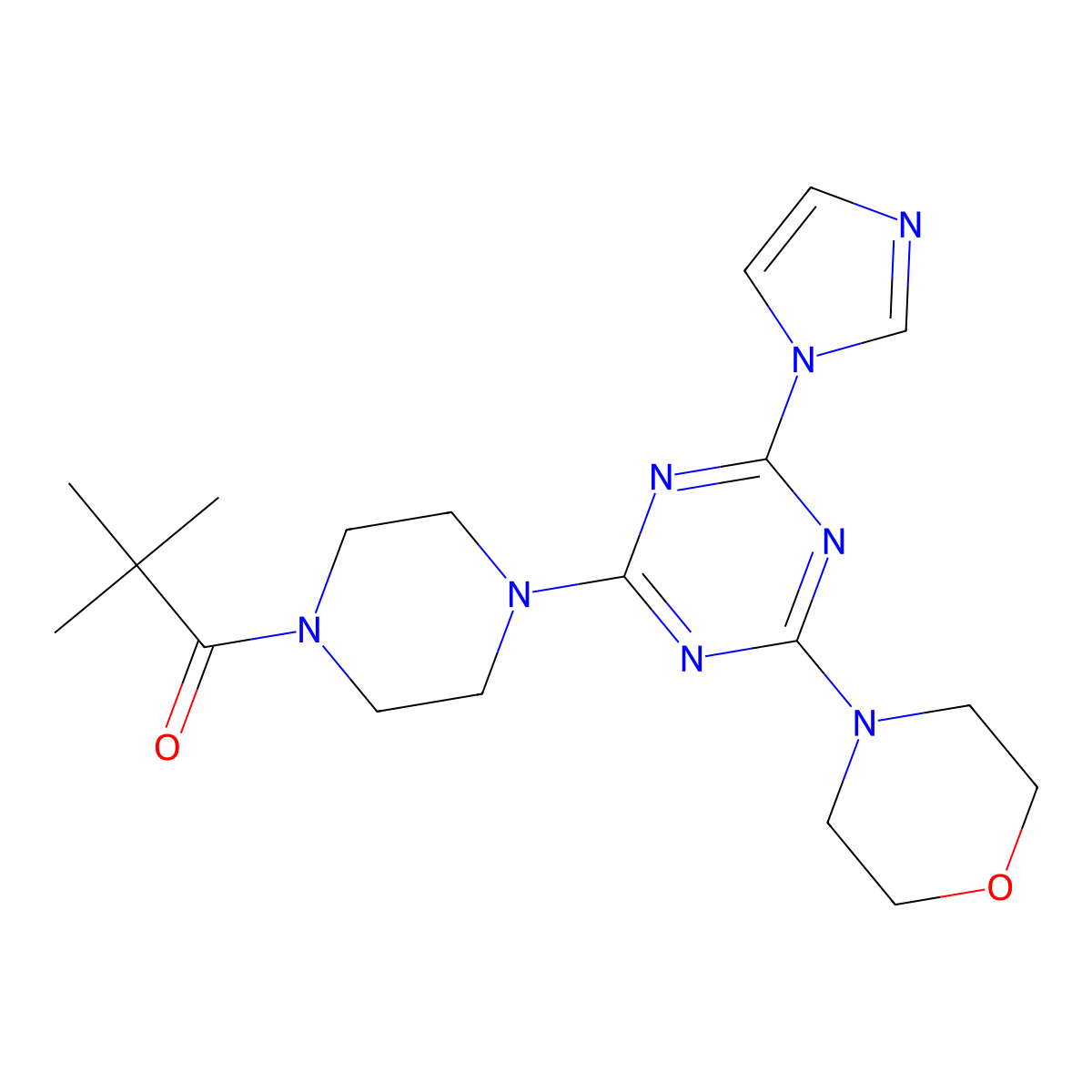 1-(4-(4-(1H-imidazol-1-yl)-6-morpholino-1,3,5-triazin-2-yl)piperazin-1-yl)-2,2-dimethylpropan-1-one molecular structure, CAS 1203264-59-8