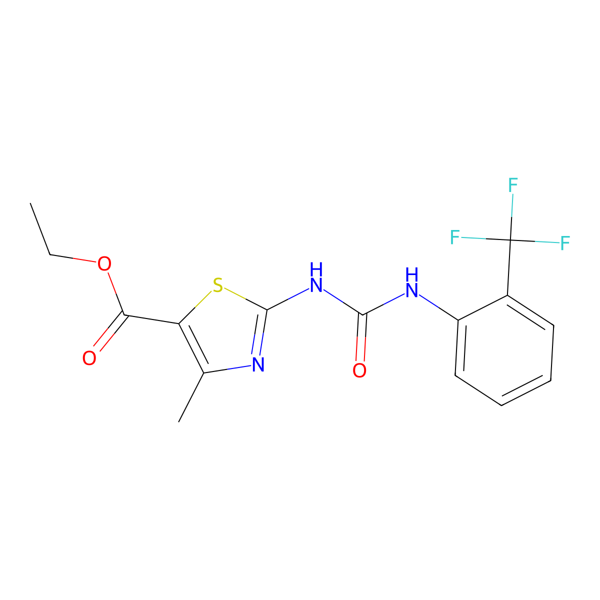 Ethyl 4-methyl-2-(3-(2-(trifluoromethyl)phenyl)ureido)thiazole-5-carboxylate molecular structure, CAS 1203265-89-7