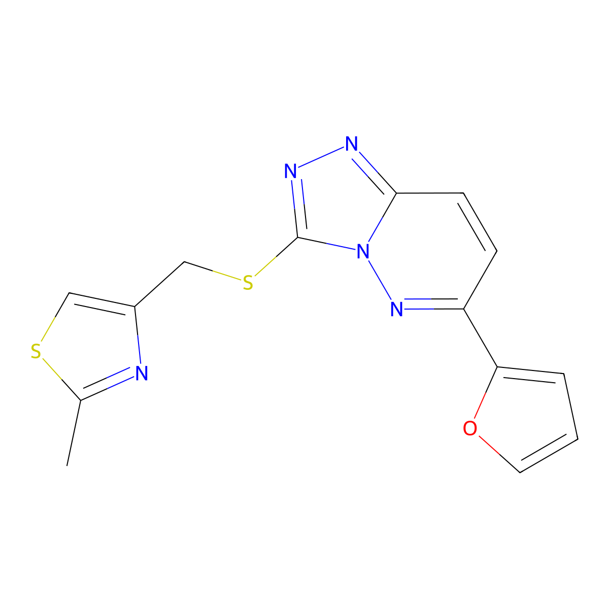4-(((6-(Furan-2-yl)-[1,2,4]triazolo[4,3-b]pyridazin-3-yl)thio)methyl)-2-methylthiazole molecular structure, CAS 1203266-66-3