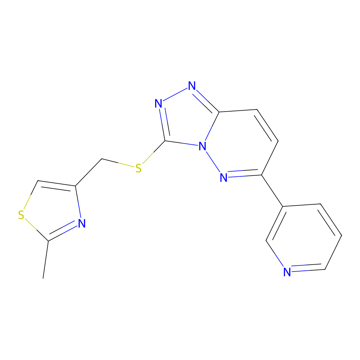 2-Methyl-4-(((6-(pyridin-3-yl)-[1,2,4]triazolo[4,3-b]pyridazin-3-yl)thio)methyl)thiazole molecular structure, CAS 1203266-87-8