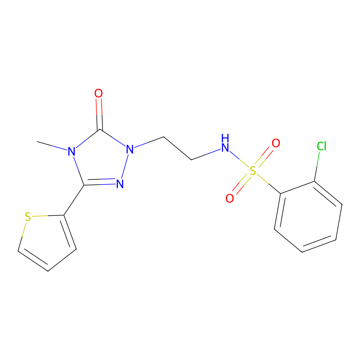 2-chloro-N-(2-(4-methyl-5-oxo-3-(thiophen-2-yl)-4,5-dihydro-1H-1,2,4-triazol-1-yl)ethyl)benzenesulfonamide molecular structure, CAS 1203267-10-0