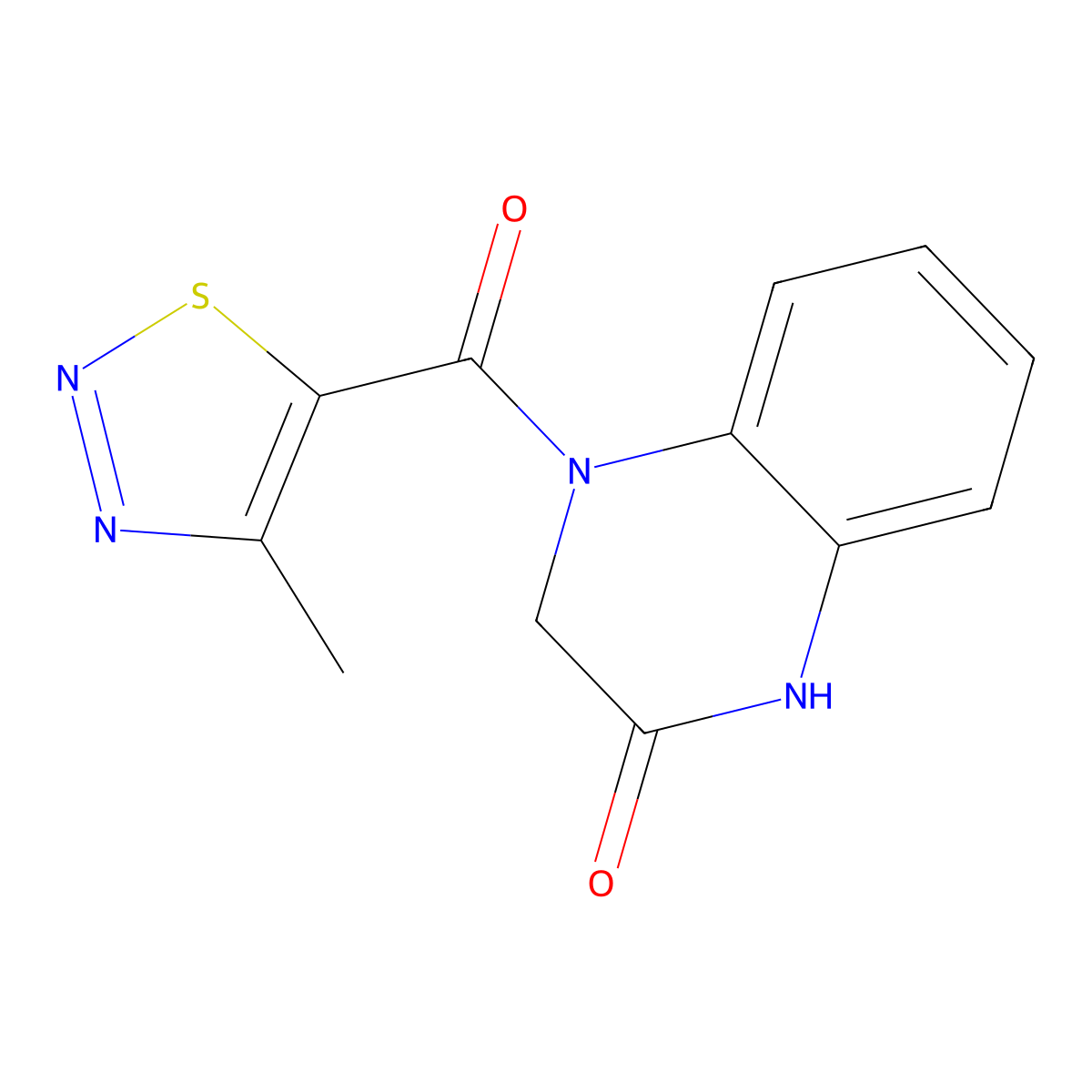 4-(4-methyl-1,2,3-thiadiazole-5-carbonyl)-3,4-dihydroquinoxalin-2(1H)-one molecular structure, CAS 1203267-43-9