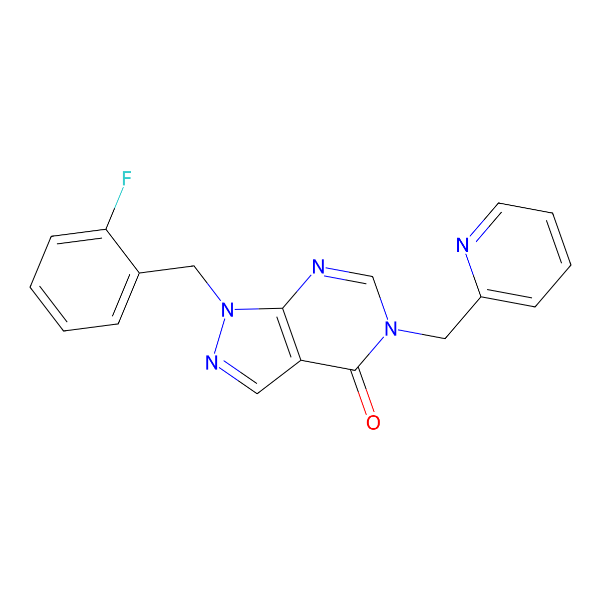 1-(2-fluorobenzyl)-5-(pyridin-2-ylmethyl)-1H-pyrazolo[3,4-d]pyrimidin-4(5H)-one molecular structure, CAS 1203267-48-4