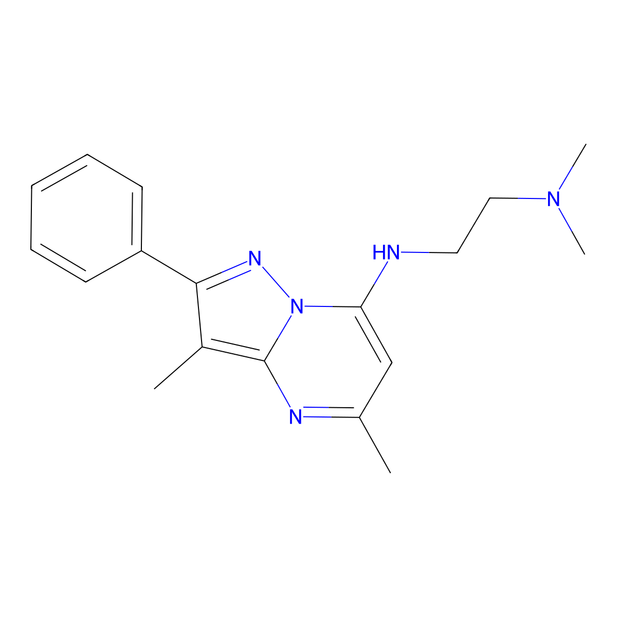N-[2-(dimethylamino)ethyl]-3,5-dimethyl-2-phenylpyrazolo[1,5-a]pyrimidin-7-amine molecular structure, CAS 1203267-97-3