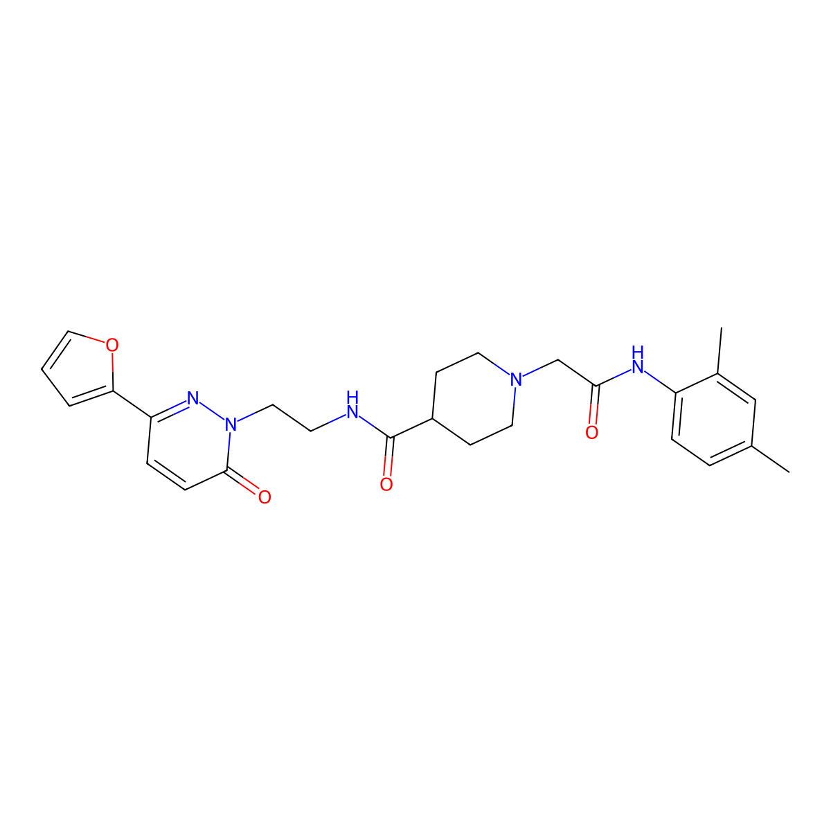 1-(2-((2,4-dimethylphenyl)amino)-2-oxoethyl)-N-(2-(3-(furan-2-yl)-6-oxopyridazin-1(6H)-yl)ethyl)piperidine-4-carboxamide molecular structure, CAS 1203268-24-9