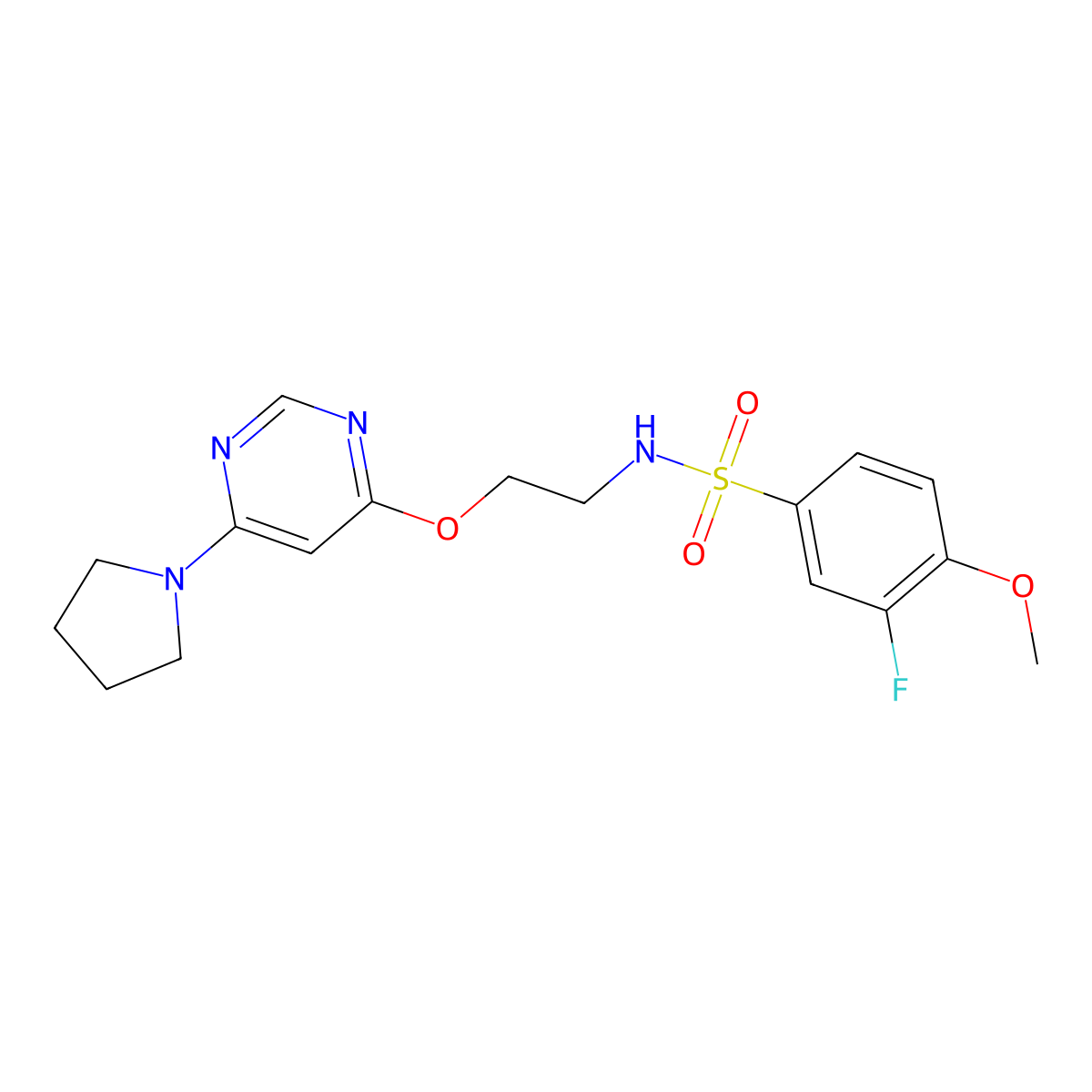 3-fluoro-4-methoxy-N-(2-((6-(pyrrolidin-1-yl)pyrimidin-4-yl)oxy)ethyl)benzenesulfonamide molecular structure, CAS 1203268-33-0