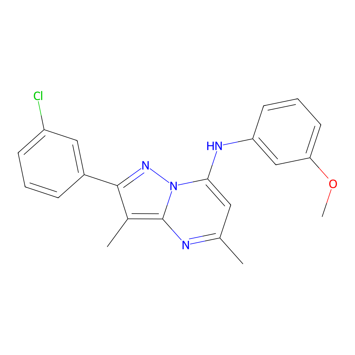 2-(3-chlorophenyl)-N-(3-methoxyphenyl)-3,5-dimethylpyrazolo[1,5-a]pyrimidin-7-amine molecular structure, CAS 1203268-87-4