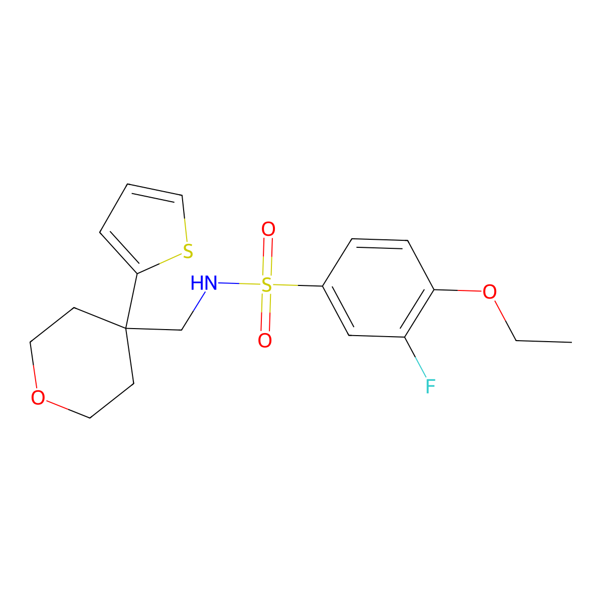 4-ethoxy-3-fluoro-N-((4-(thiophen-2-yl)tetrahydro-2H-pyran-4-yl)methyl)benzenesulfonamide molecular structure, CAS 1203270-00-1