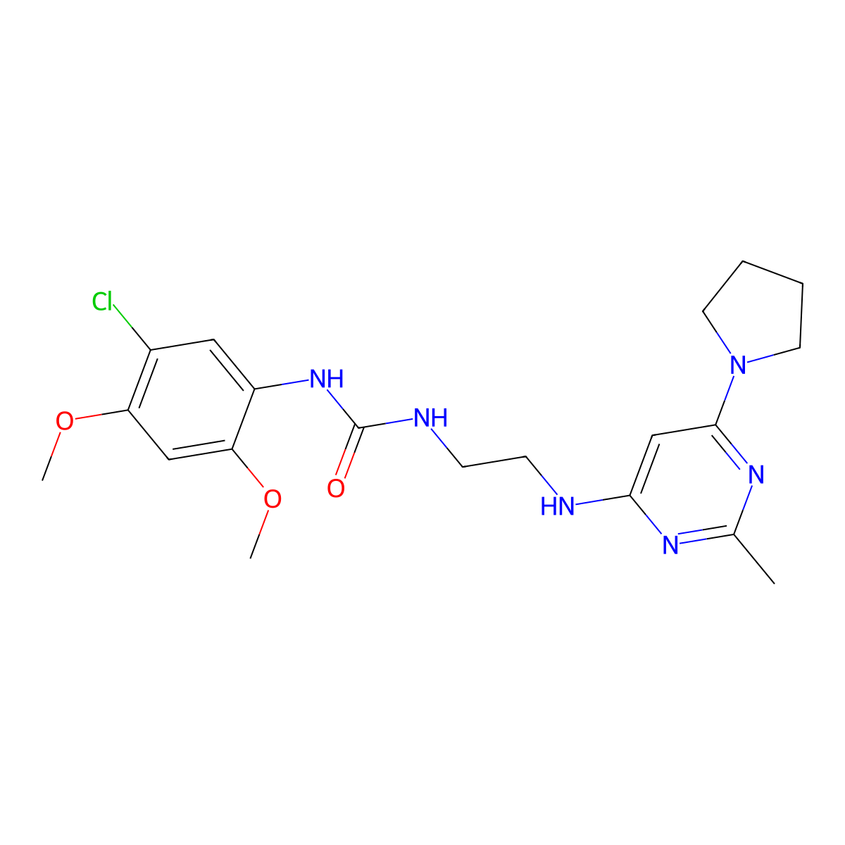 1-(5-Chloro-2,4-dimethoxyphenyl)-3-(2-((2-methyl-6-(pyrrolidin-1-yl)pyrimidin-4-yl)amino)ethyl)urea molecular structure, CAS 1203270-21-6