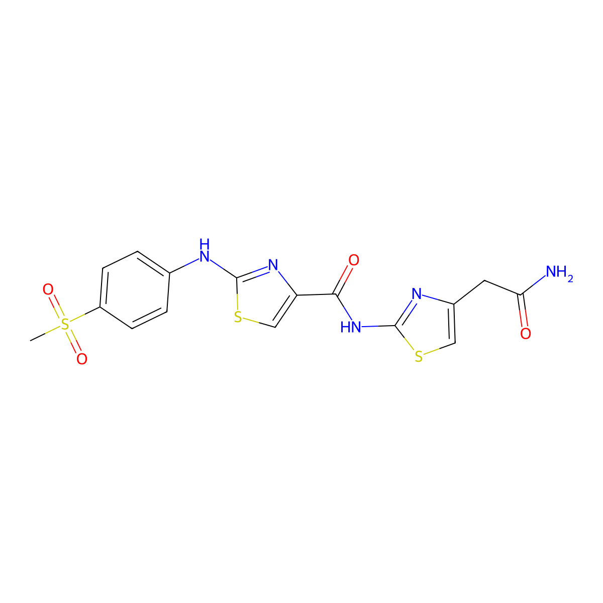 N-(4-(2-amino-2-oxoethyl)thiazol-2-yl)-2-((4-(methylsulfonyl)phenyl)amino)thiazole-4-carboxamide molecular structure, CAS 1203271-95-7