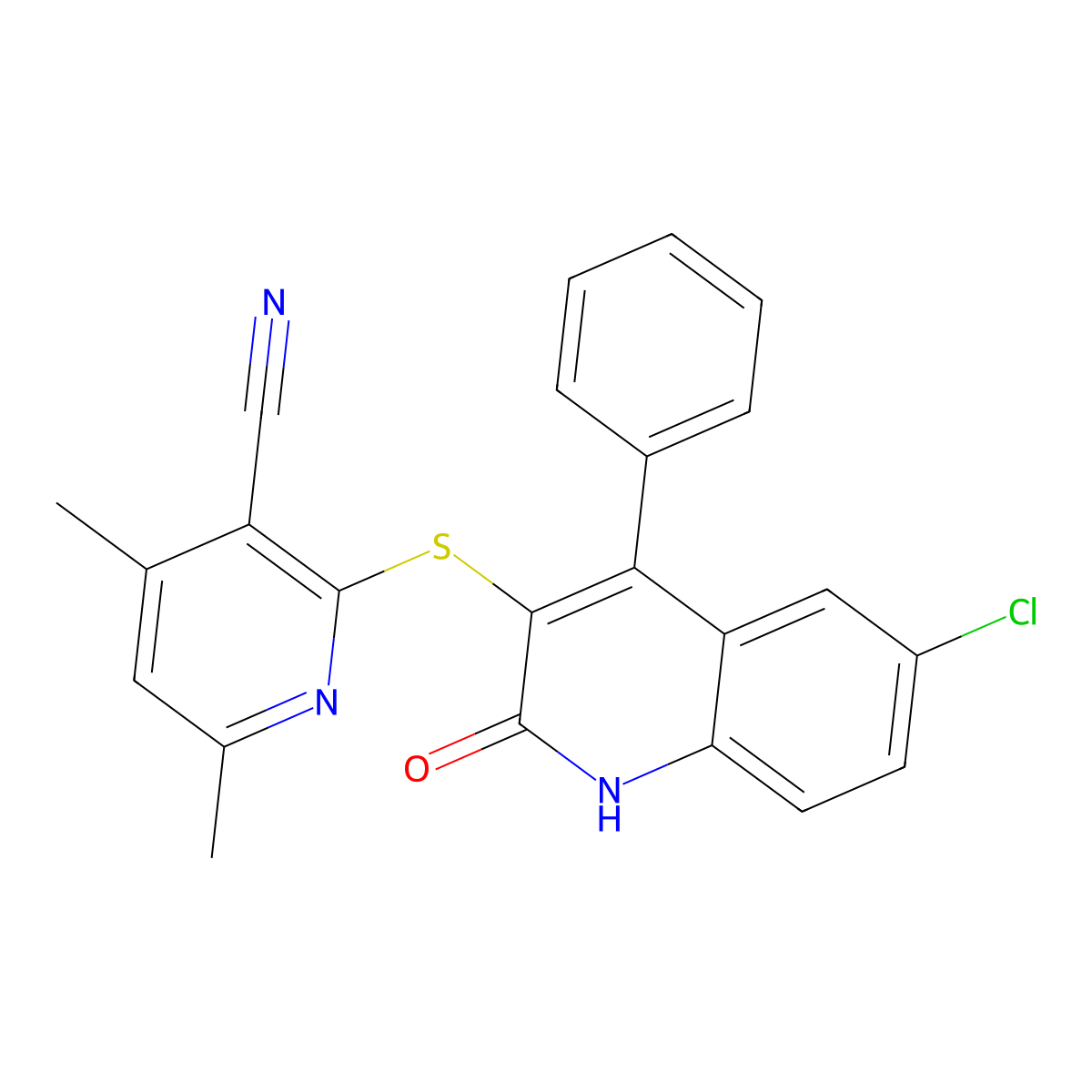 2-[(6-Chloro-2-hydroxy-4-phenylquinolin-3-yl)sulfanyl]-4,6-dimethylpyridine-3-carbonitrile molecular structure, CAS 1203272-33-6