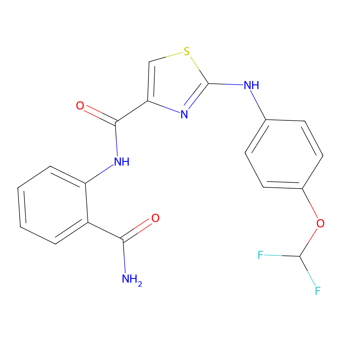 N-(2-carbamoylphenyl)-2-((4-(difluoromethoxy)phenyl)amino)thiazole-4-carboxamide molecular structure, CAS 1203273-60-2