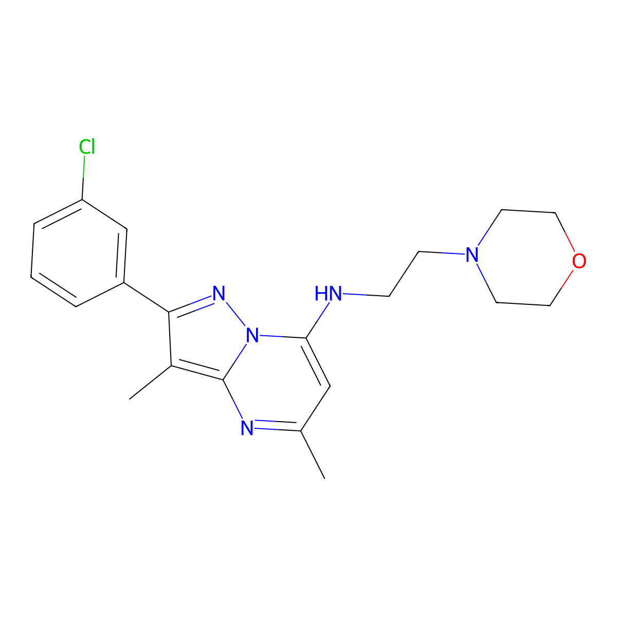 2-(3-chlorophenyl)-3,5-dimethyl-N-(2-morpholin-4-ylethyl)pyrazolo[1,5-a]pyrimidin-7-amine molecular structure, CAS 1203273-77-1