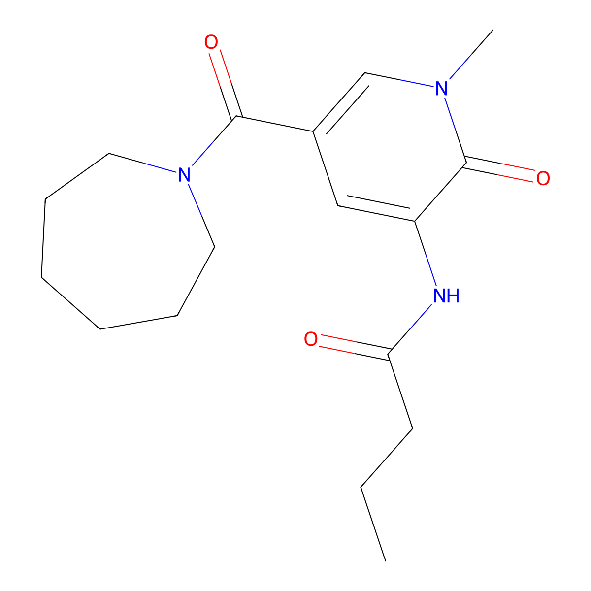 N-(5-(azepane-1-carbonyl)-1-methyl-2-oxo-1,2-dihydropyridin-3-yl)butyramide molecular structure, CAS 1203273-91-9