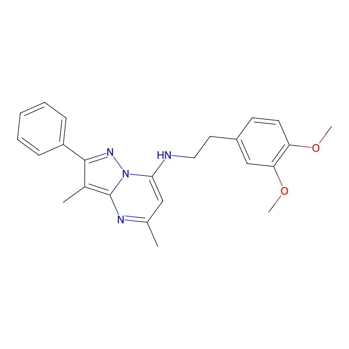 N-[2-(3,4-dimethoxyphenyl)ethyl]-3,5-dimethyl-2-phenylpyrazolo[1,5-a]pyrimidin-7-amine molecular structure, CAS 1203274-45-6