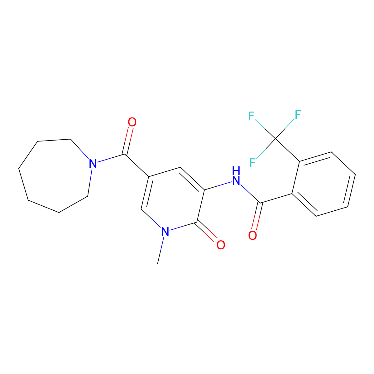 N-[5-(azepane-1-carbonyl)-1-methyl-2-oxo-1,2-dihydropyridin-3-yl]-2-(trifluoromethyl)benzamide molecular structure, CAS 1203275-24-4