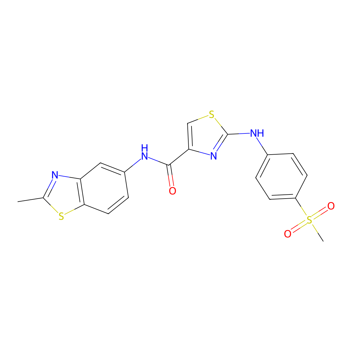 N-(2-methylbenzo[d]thiazol-5-yl)-2-((4-(methylsulfonyl)phenyl)amino)thiazole-4-carboxamide molecular structure, CAS 1203275-52-8
